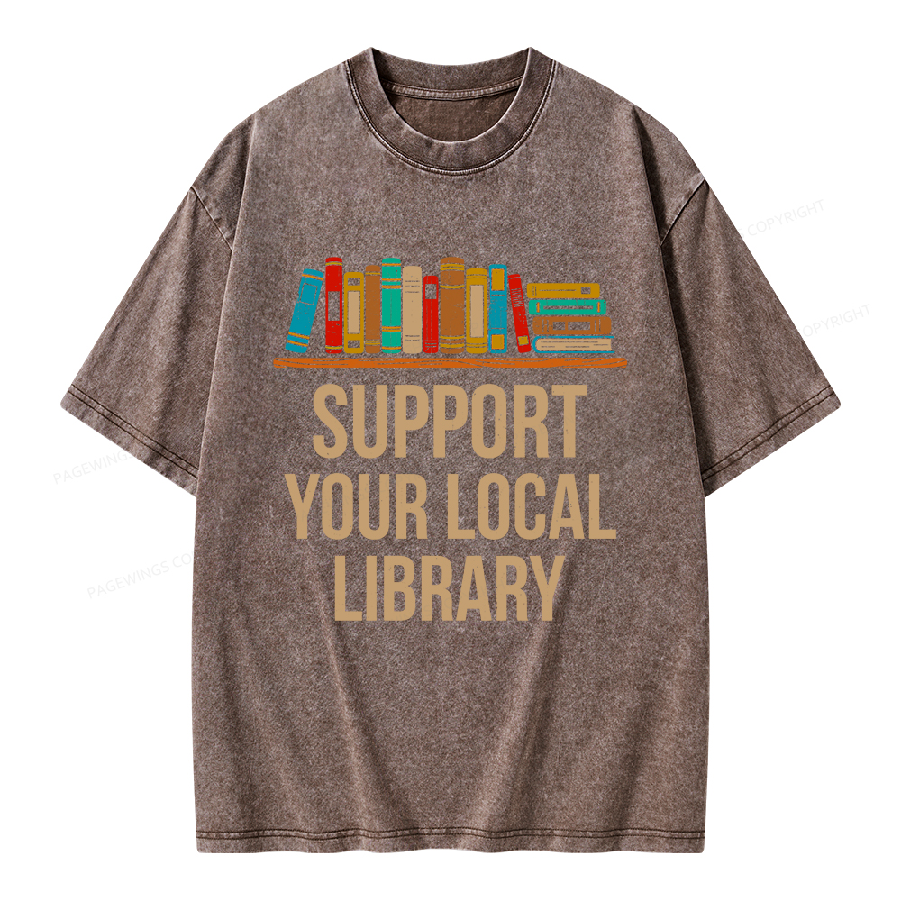 Pagewings Support Your Local Library Unisex Washed T-shirt