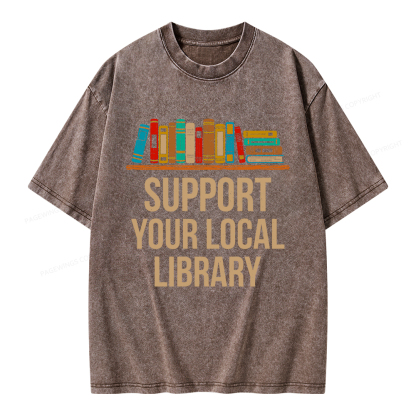 Pagewings Support Your Local Library Unisex Washed T-shirt