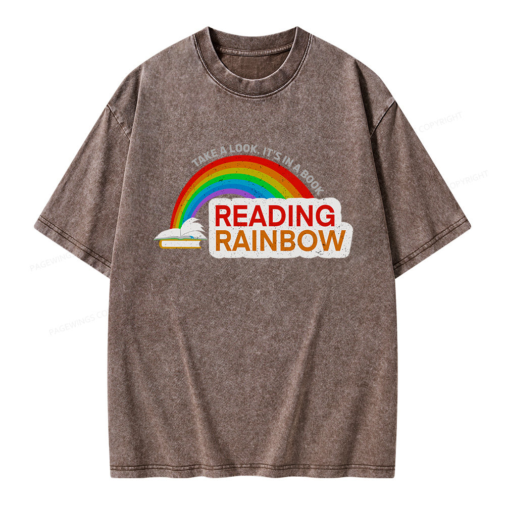 Pagewings Reading With Rainbow Unisex Washed T-shirt