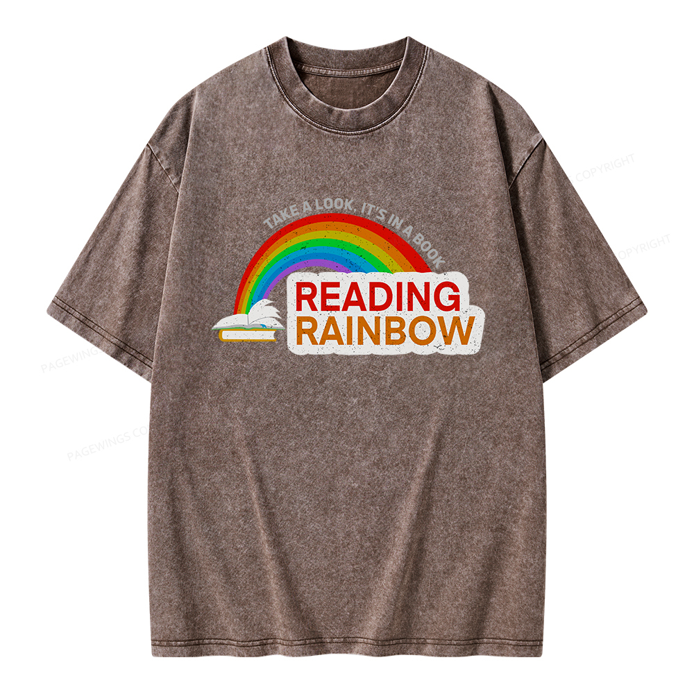 Pagewings Reading With Rainbow Unisex Washed T-shirt