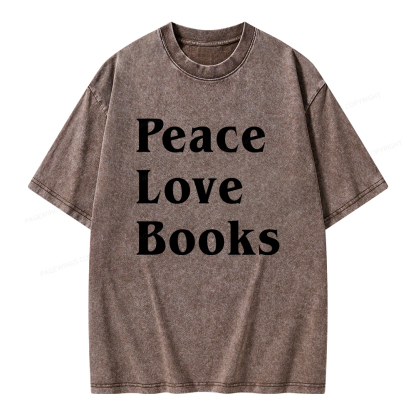 Pagewings Peace Love Books Unisex Washed T-shirt