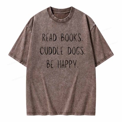 Pagewings Cuddle Dogs Be Happy Unisex Washed T-shirt