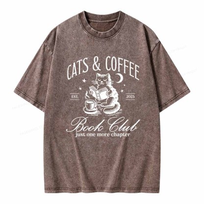 Pagewings Cats and Coffee Bookclub Unisex Washed T-shirt