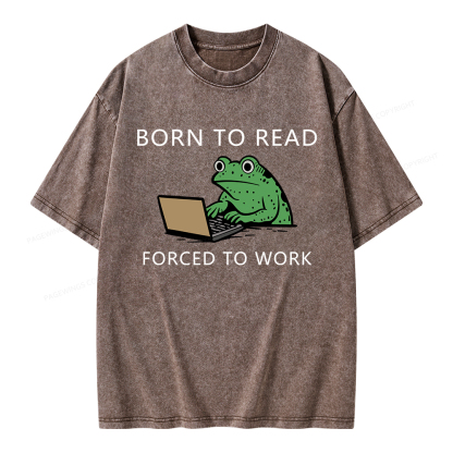 Pagewings Born to Read Forced to Work Unisex Washed T-shirt