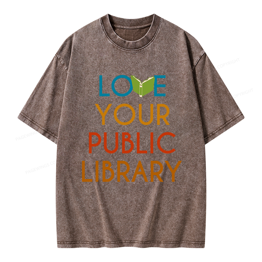 Pagewings Love Your Public Library Unisex Washed T-shirt