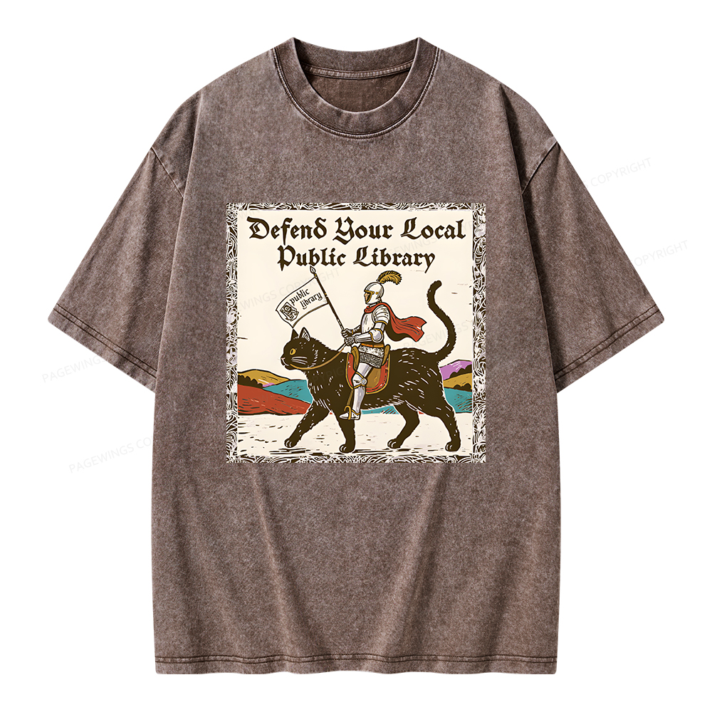 Pagewings Defend Your Local Public Library Unisex Washed T-shirt