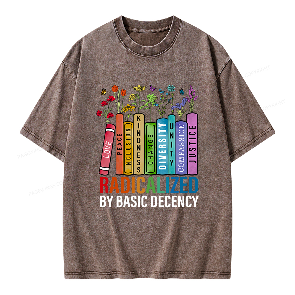 Pagewings Radicalized by Basic Decency Unisex Washed T-shirt