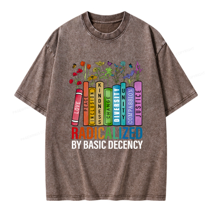 Pagewings Radicalized by Basic Decency Unisex Washed T-shirt