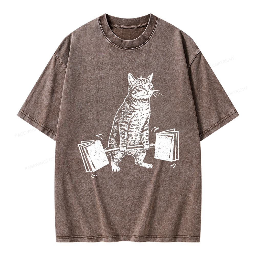 Pagewings Funny Cat Love Books Unisex Washed T-shirt