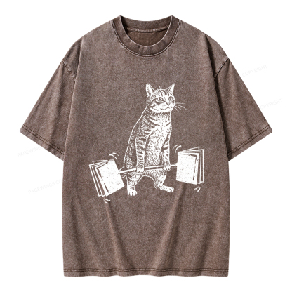 Pagewings Funny Cat Love Books Unisex Washed T-shirt