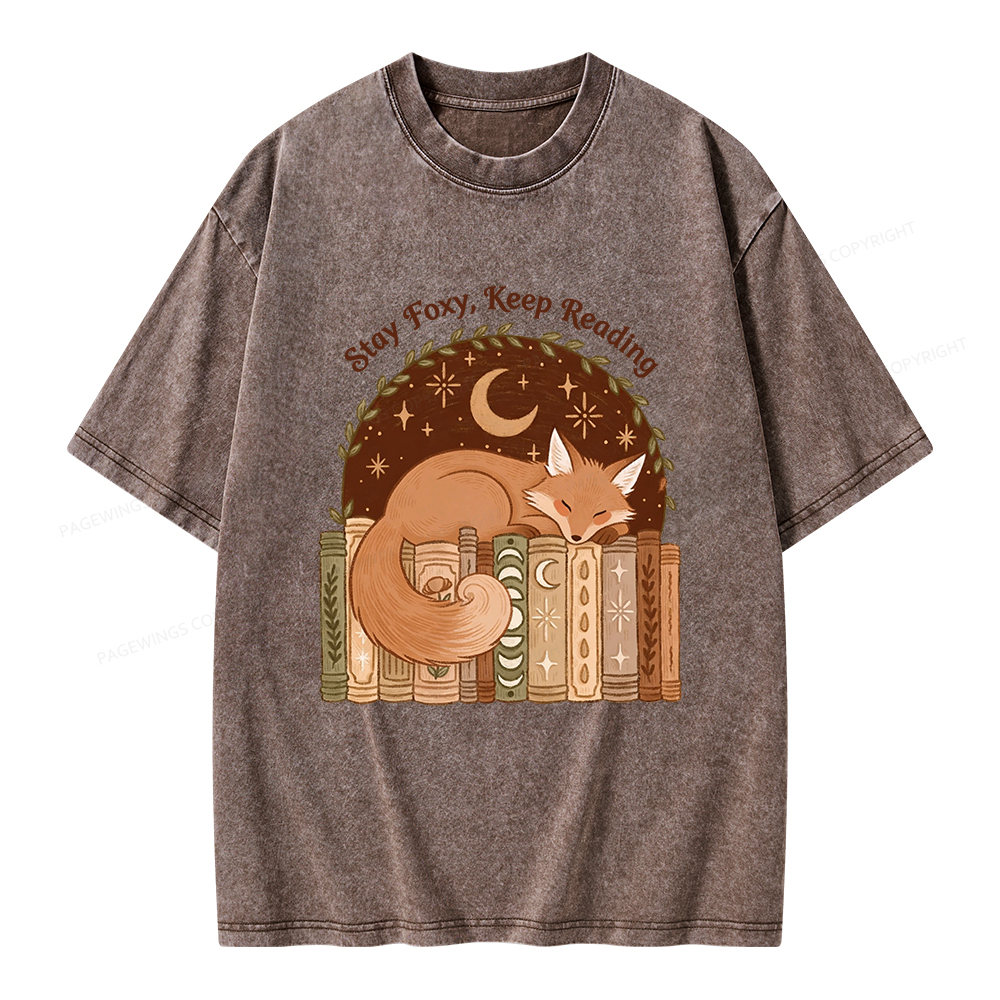 Pagewings Stay Foxy Keep Reading Unisex Washed T-shirt