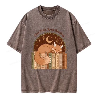 Pagewings Stay Foxy Keep Reading Unisex Washed T-shirt