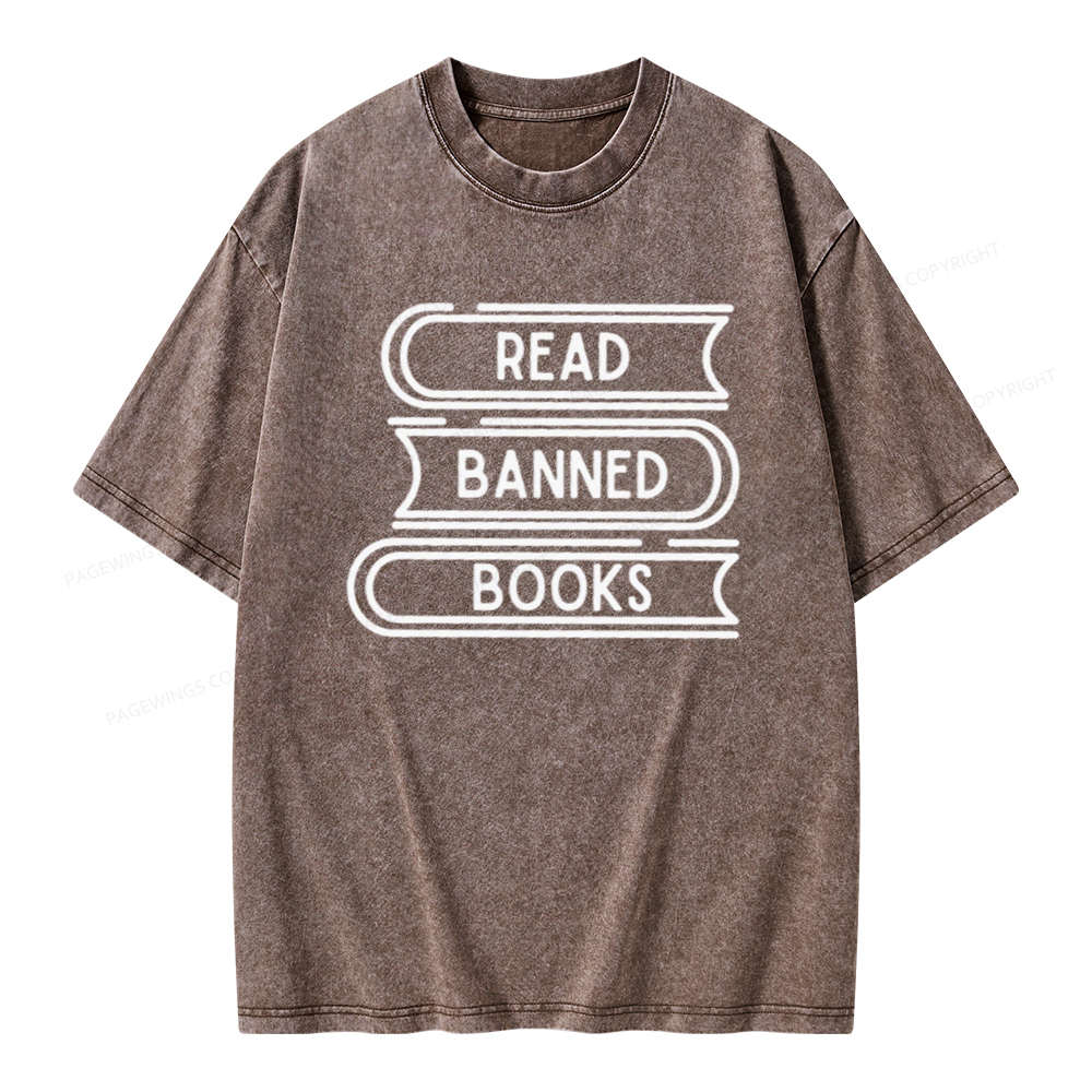 Pagewings Read Banned Books Stack Unisex Tee Unisex Washed T-shirt