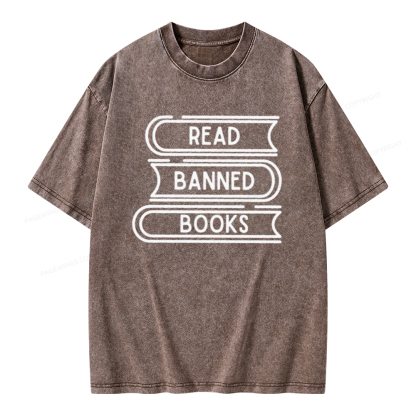Pagewings Read Banned Books Stack Unisex Tee Unisex Washed T-shirt