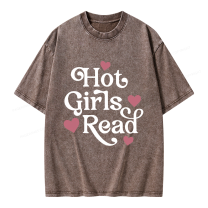 Pagewings Hot Girls Read Unisex Washed T-shirt