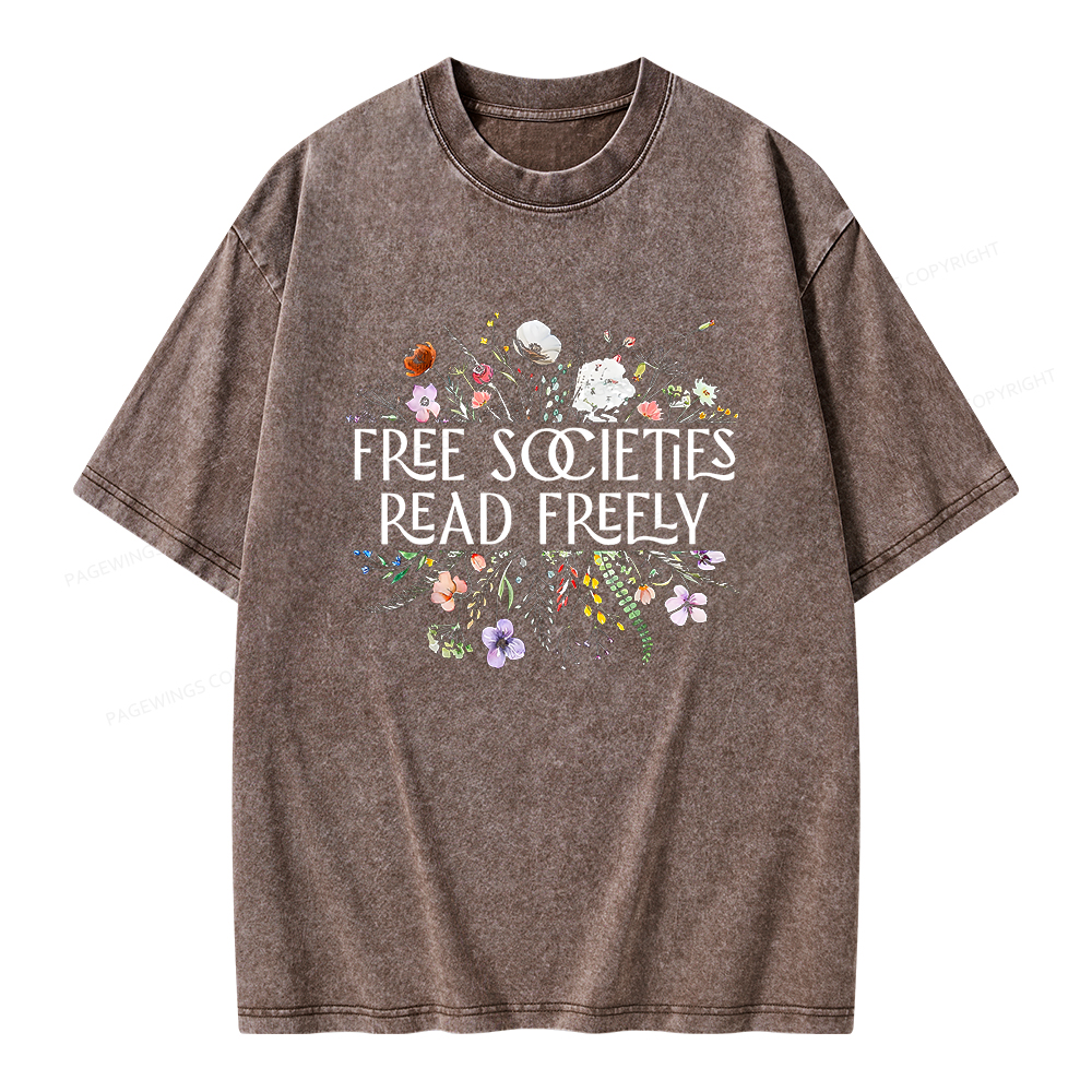 Pagewings Free Societies Read Freely Unisex Washed T-shirt