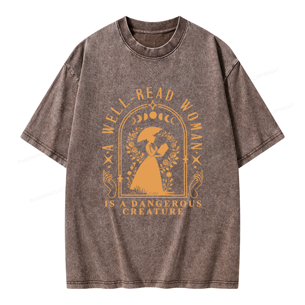 Pagewings A Well-Read Woman Is A Dangerous Creature Unisex Washed T-shirt