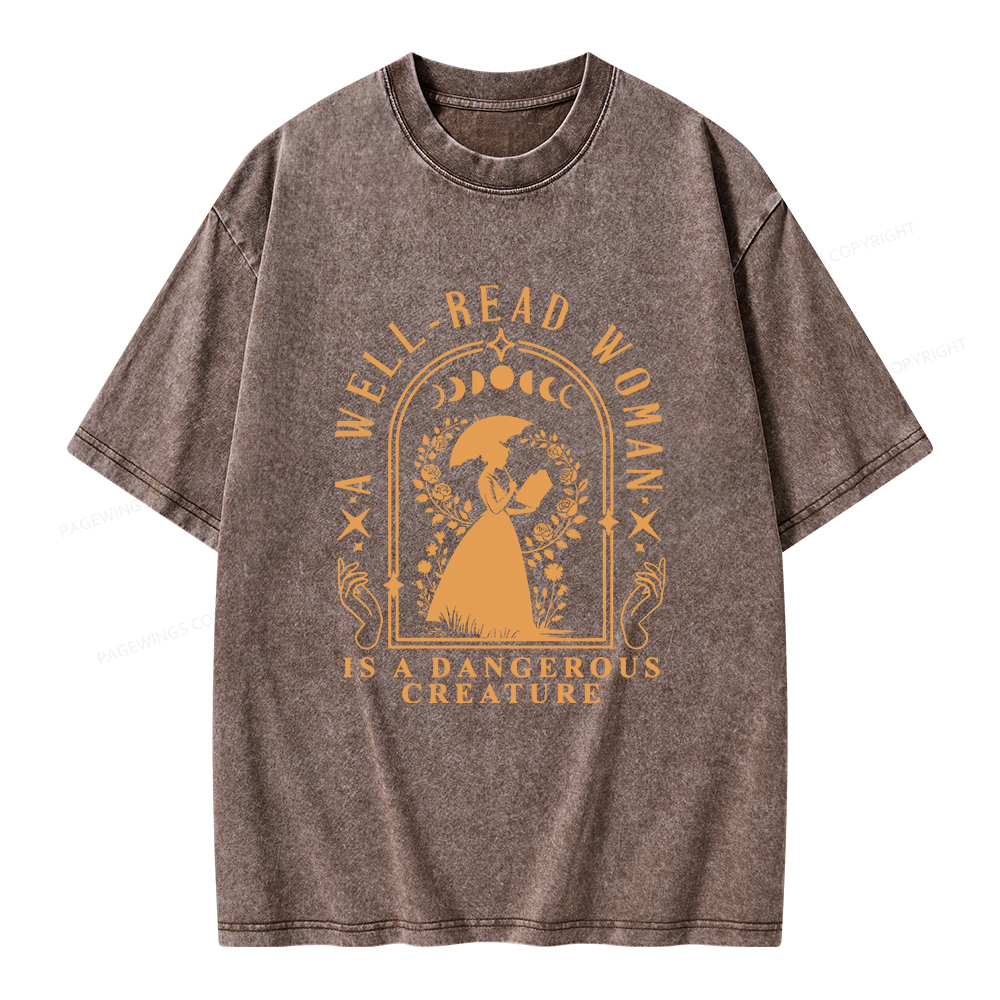 Pagewings A Well-Read Woman Is A Dangerous Creature Unisex Washed T-shirt