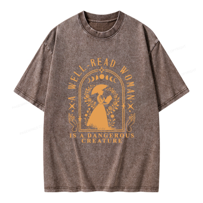 Pagewings A Well-Read Woman Is A Dangerous Creature Unisex Washed T-shirt