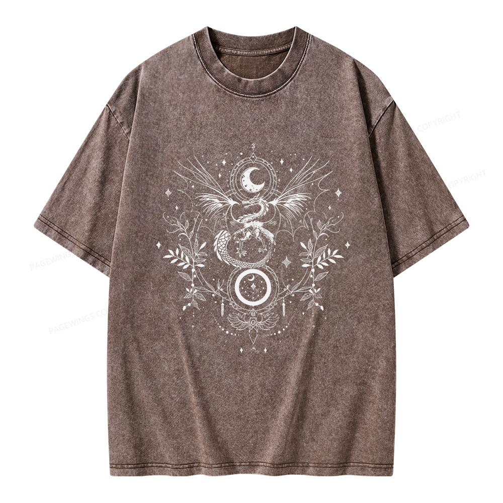 Pagewings Fantasy Dragon Moon Unisex Washed T-shirt