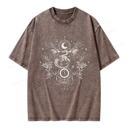 Pagewings Fantasy Dragon Moon Unisex Washed T-shirt