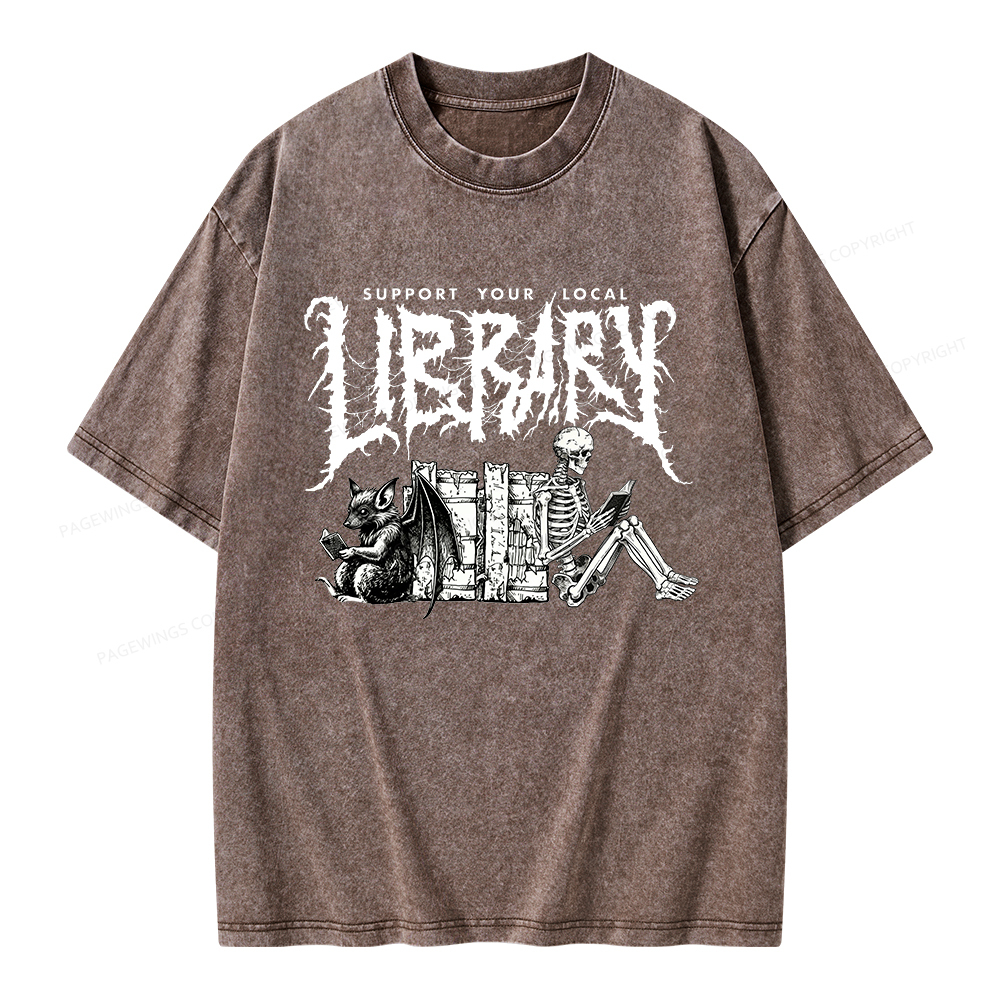 Pagewings Support Your Local Library Unisex Washed T-shirt