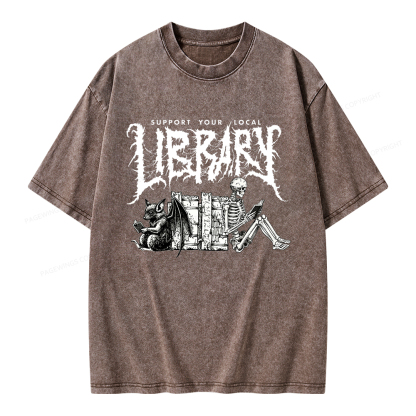 Pagewings Support Your Local Library Unisex Washed T-shirt