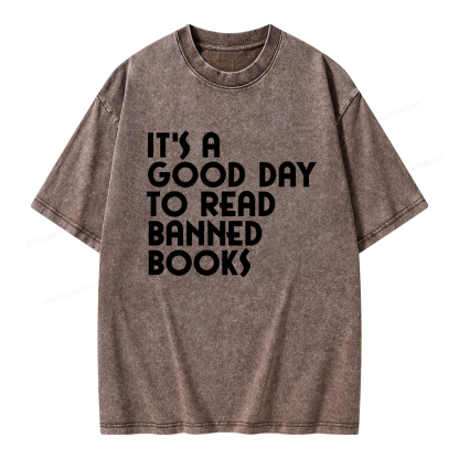 Pagewings It's A Good Day To Read Banned Books Unisex Washed T-shirt