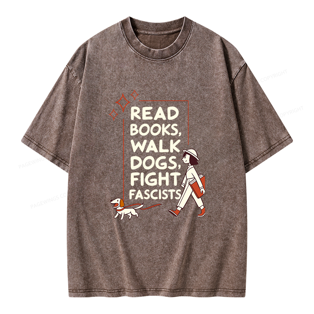 Pagewings Read Books Walk Dogs Unisex Washed T-shirt