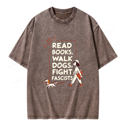 Pagewings Read Books Walk Dogs Unisex Washed T-shirt