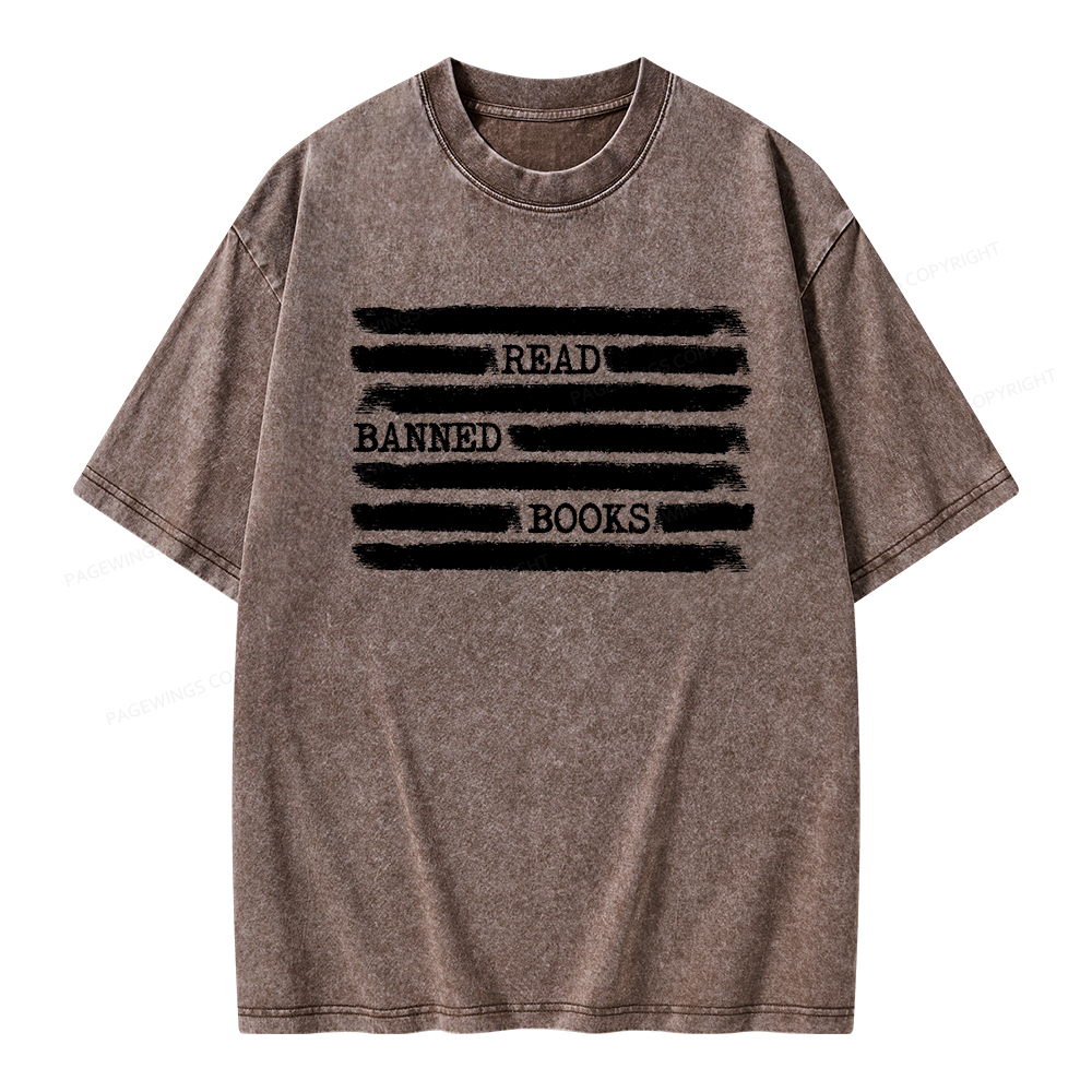 Pagewings Read Banned Books Bookworm Librarian Unisex Washed T-shirt
