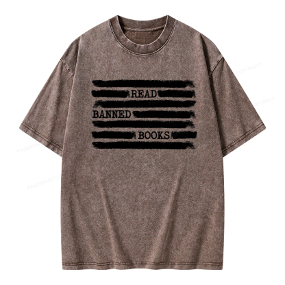 Pagewings Read Banned Books Bookworm Librarian Unisex Washed T-shirt