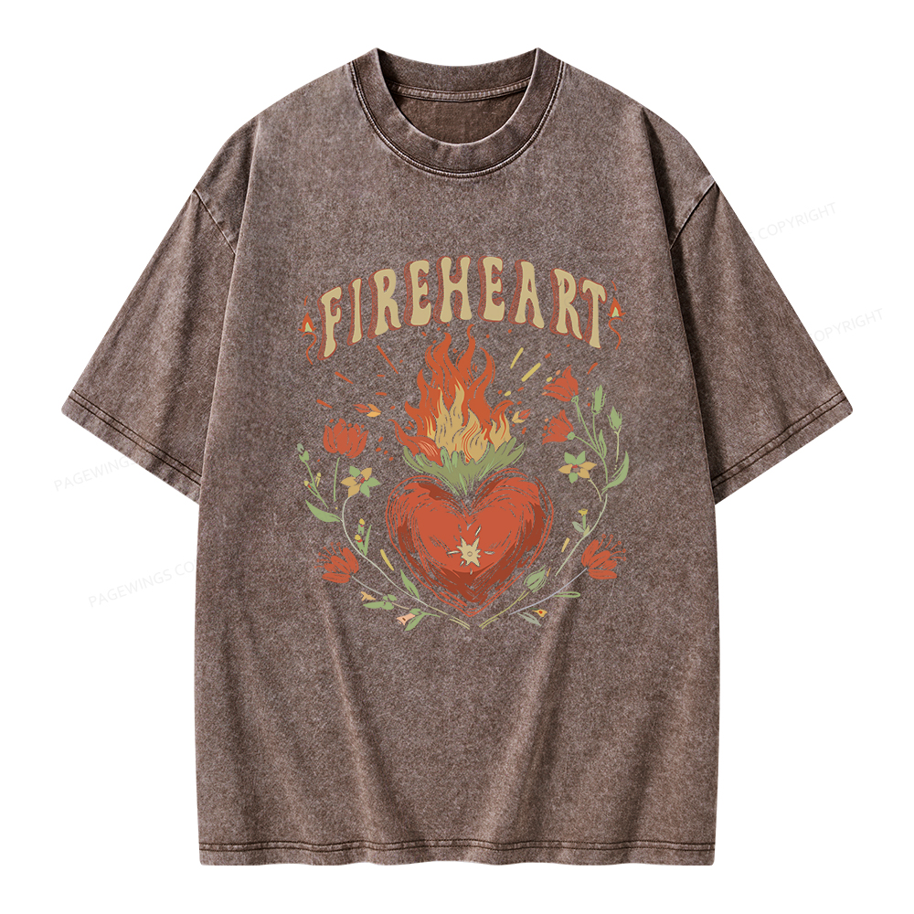 Pagewings Vintage Fire-heart Shirt Unisex Washed T-shirt