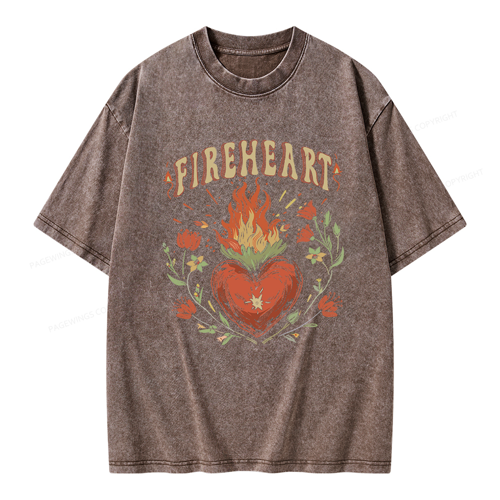 Pagewings Vintage Fire-heart Shirt Unisex Washed T-shirt