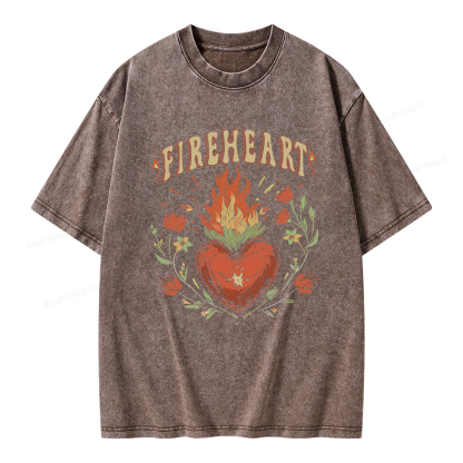 Pagewings Vintage Fire-heart Shirt Unisex Washed T-shirt