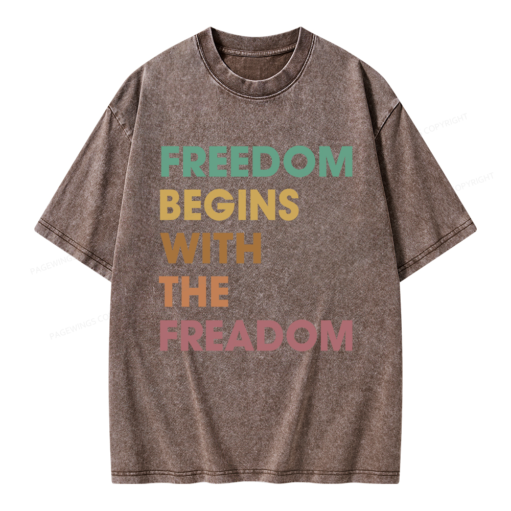 Pagewings Freedom Begins With The Freadom Unisex Washed T-shirt