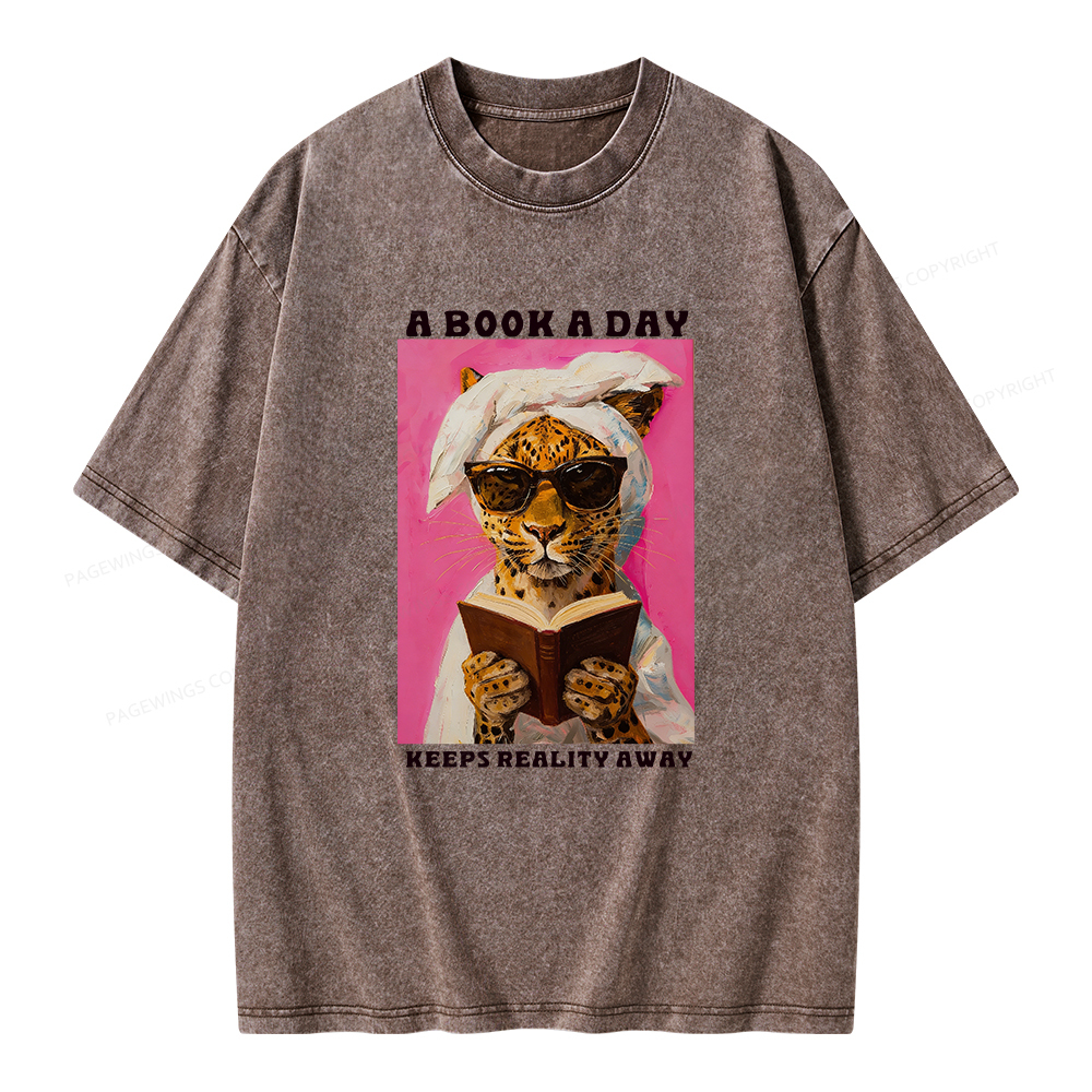 Pagewings A Book A Day Keeps Reality Away Unisex Washed T-shirt
