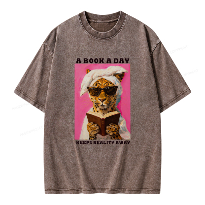 Pagewings A Book A Day Keeps Reality Away Unisex Washed T-shirt