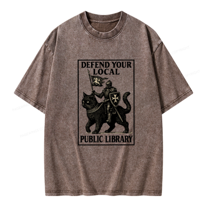 Pagewings Defend Your Local Library Unisex Washed T-shirt