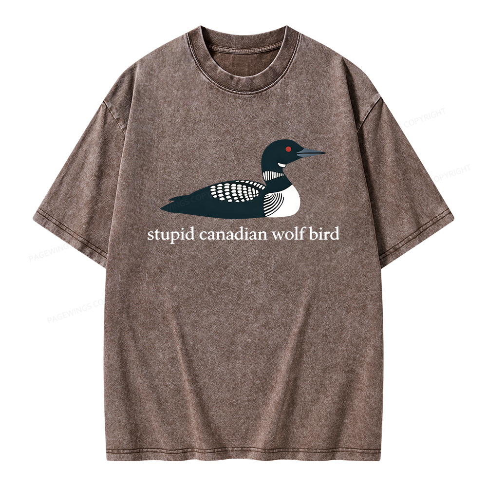 Pagewings Stupid Canadian Wolf Bird Unisex Washed T-shirt