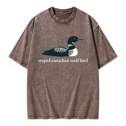 Pagewings Stupid Canadian Wolf Bird Unisex Washed T-shirt