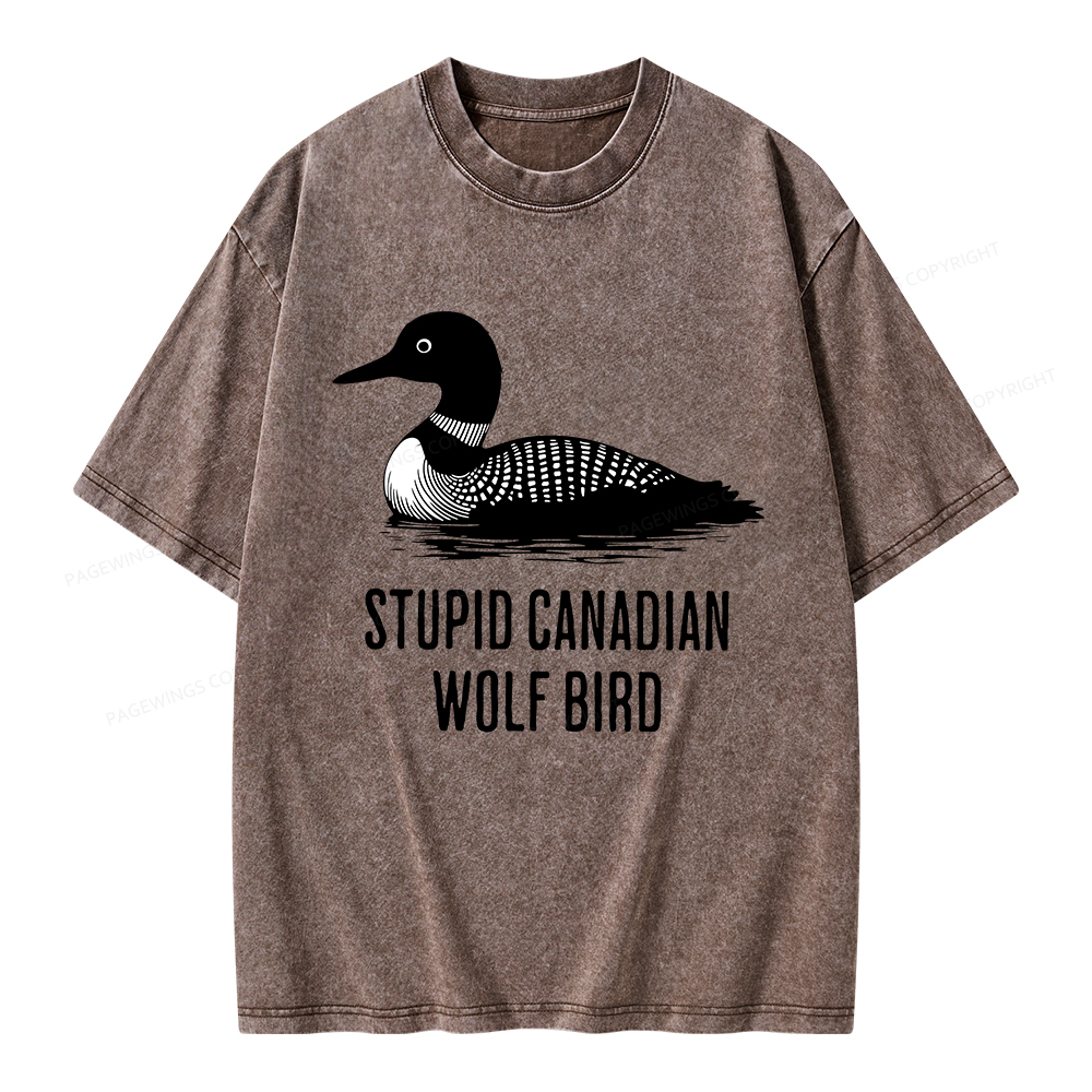 Pagewings Stupid Canadian Wolf Bird Unisex Washed T-shirt
