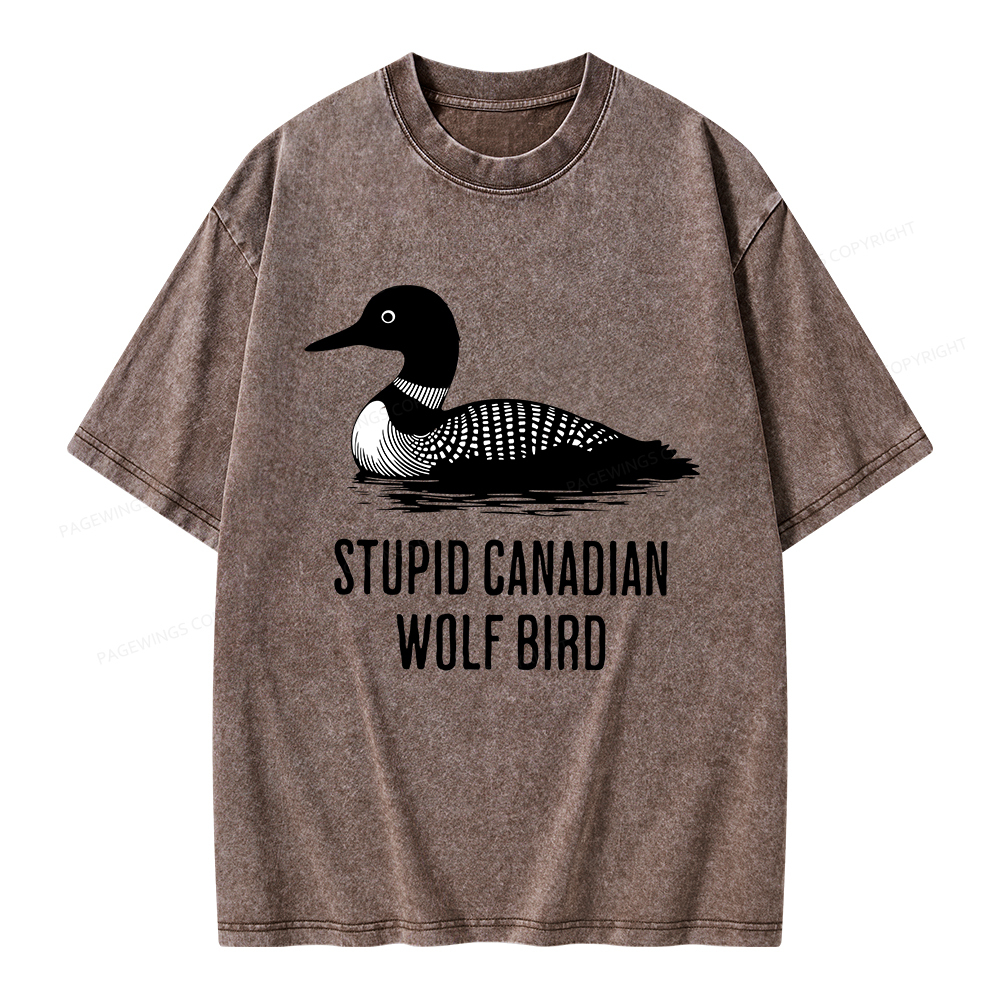 Pagewings Stupid Canadian Wolf Bird Unisex Washed T-shirt