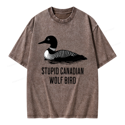 Pagewings Stupid Canadian Wolf Bird Unisex Washed T-shirt