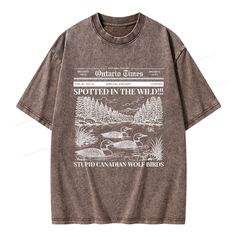 Pagewings Stupid Canadian Wolf Bird Unisex Washed T-shirt