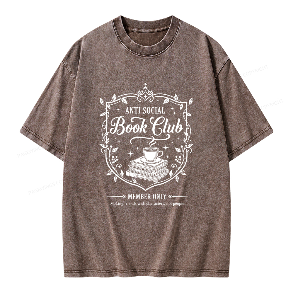Pagewings Anti Social Book Club Unisex Washed T-shirt