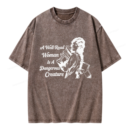 Pagewings A Well-Read Woman Is A Dangerous Creature Unisex Washed T-shirt
