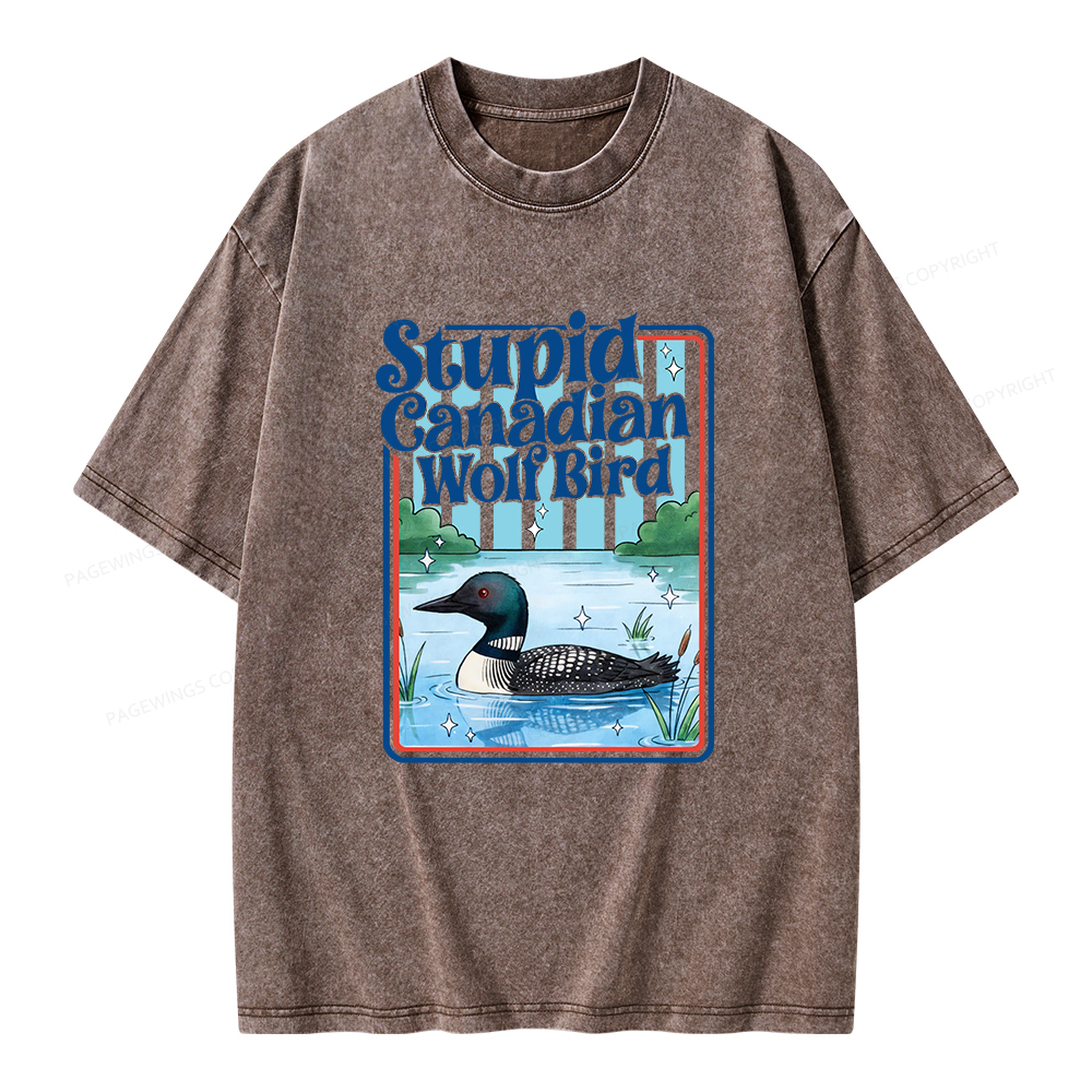 Pagewings Stupid Canadian Wolf Bird Unisex Washed T-shirt