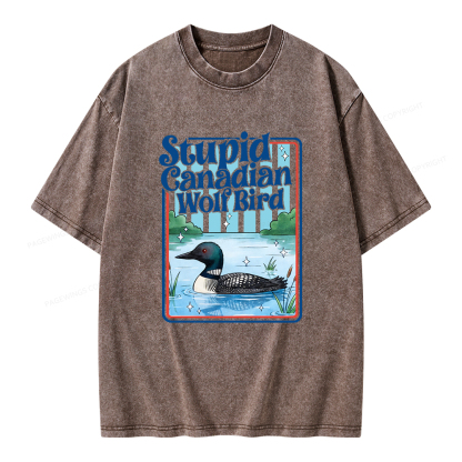 Pagewings Stupid Canadian Wolf Bird Unisex Washed T-shirt