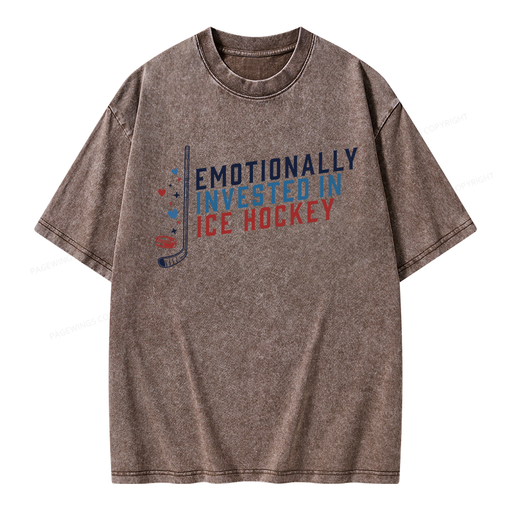 Pagewings Emotionally Invested in Ice Hockey Unisex Washed T-shirt